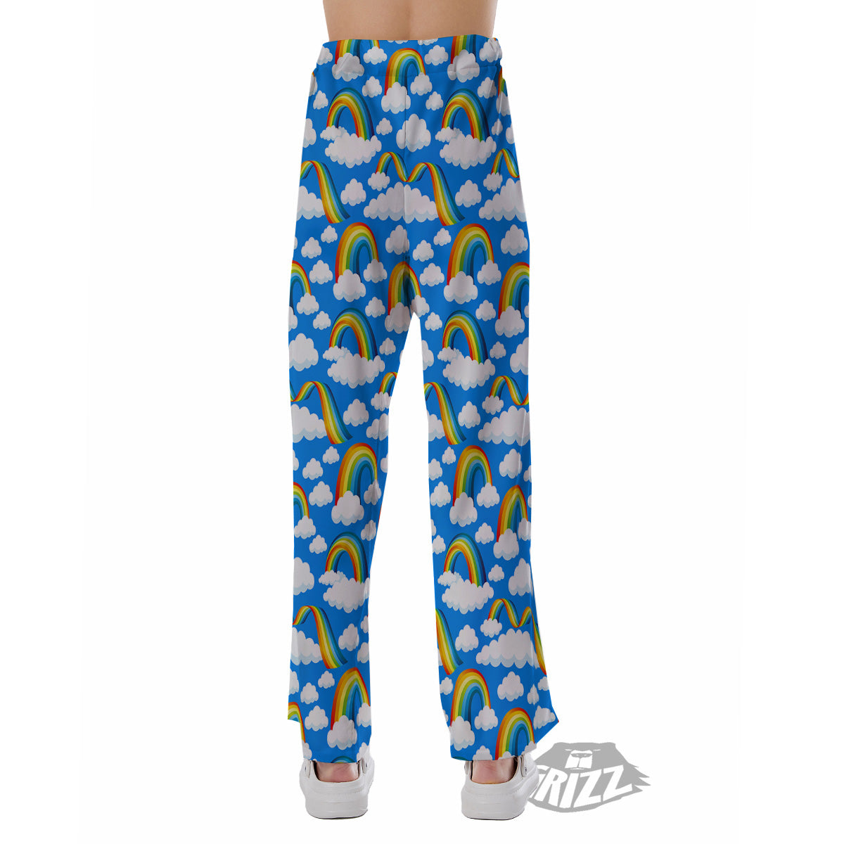 Rainbow And Clouds Blue Print Pattern Pajama Pants-grizzshop