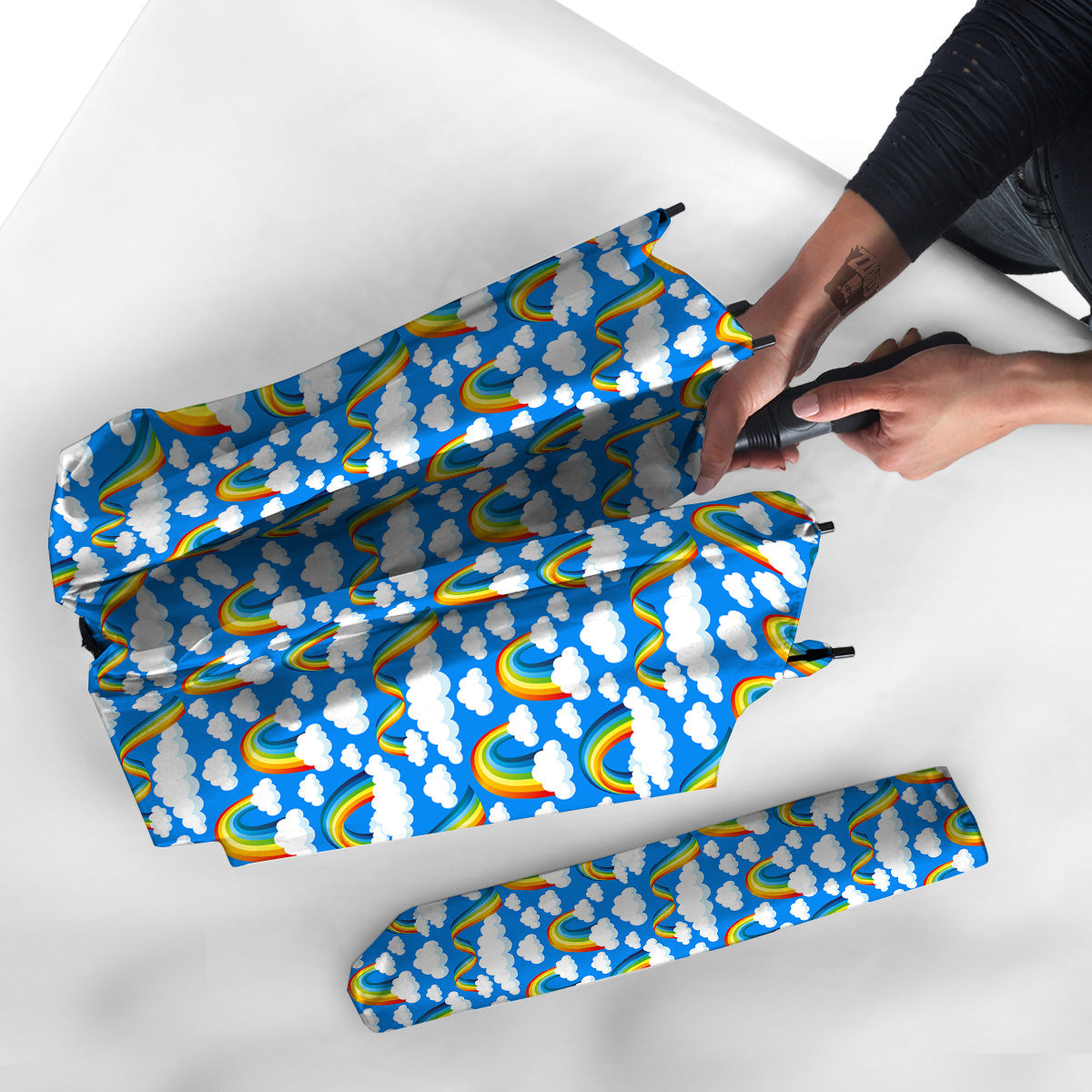 Rainbow And Clouds Blue Print Pattern Umbrella-grizzshop