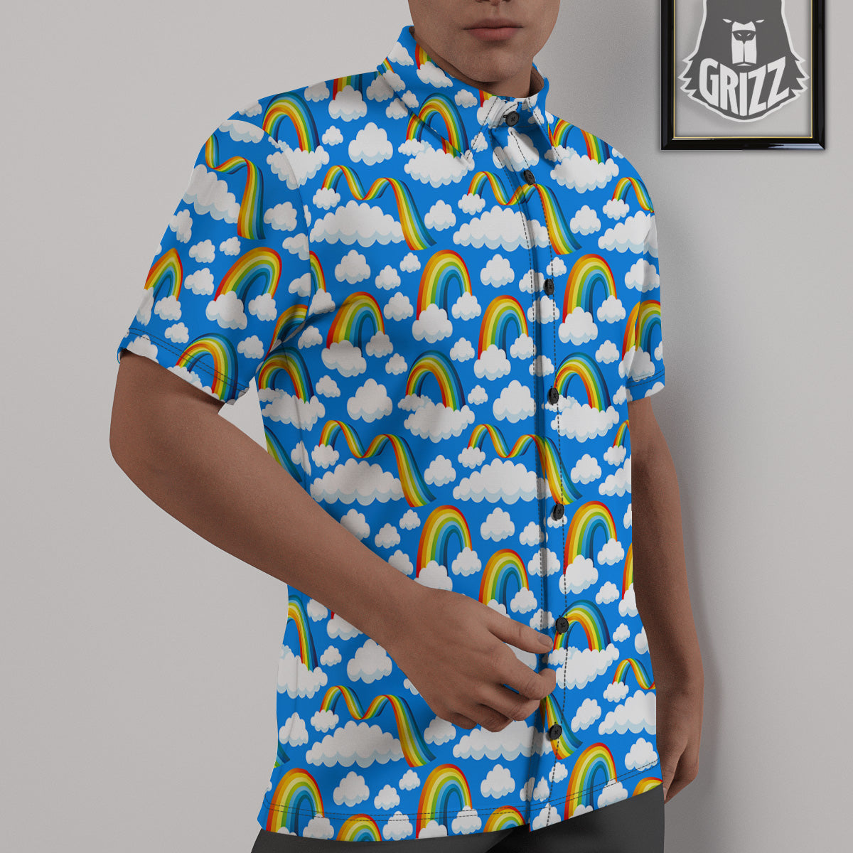 Rainbow And Clouds Blue Print Pattern Untucked Shirts-grizzshop