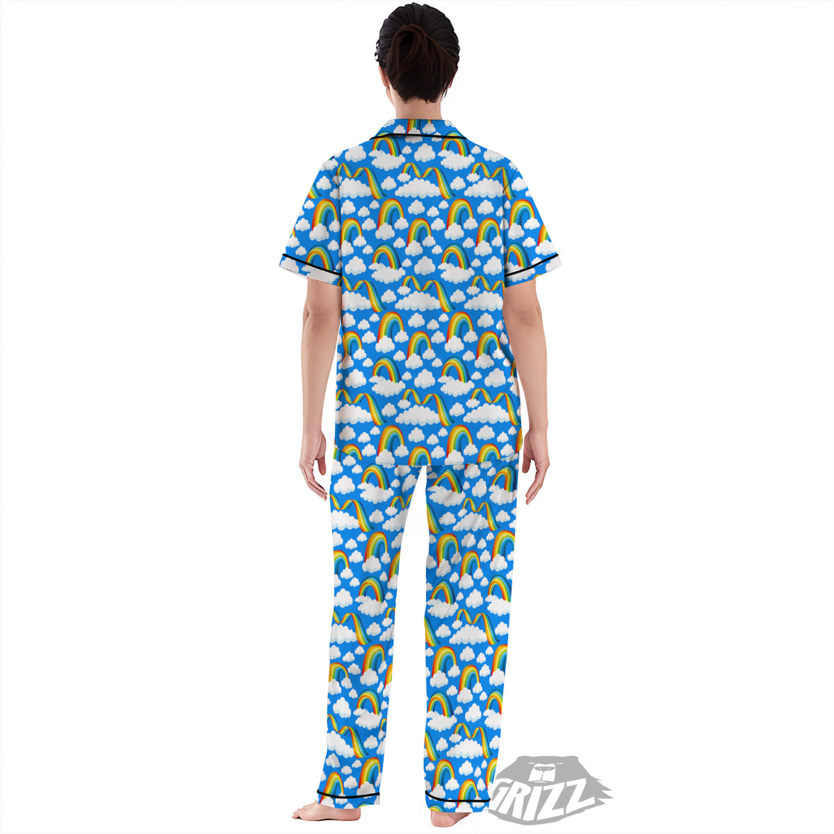 Rainbow And Clouds Blue Print Pattern Women's Pajamas Set-grizzshop