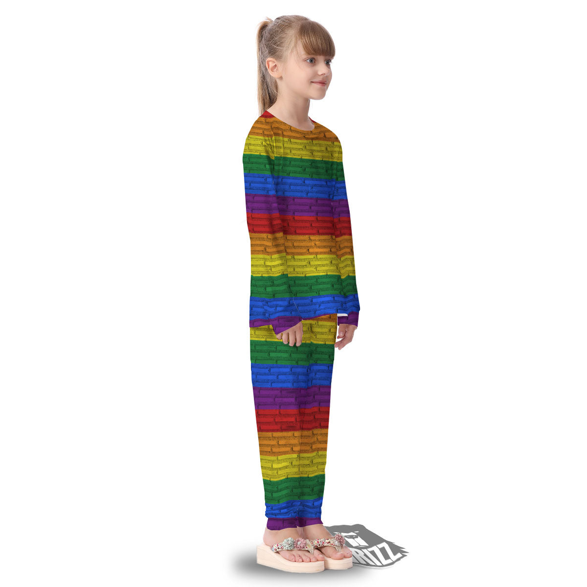 Rainbow Brick Wall LGBT Pride Print Kid's Pajamas-grizzshop