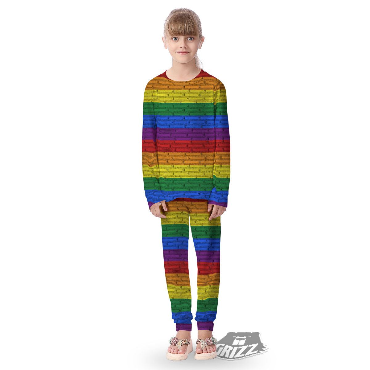 Rainbow Brick Wall LGBT Pride Print Kid's Pajamas-grizzshop