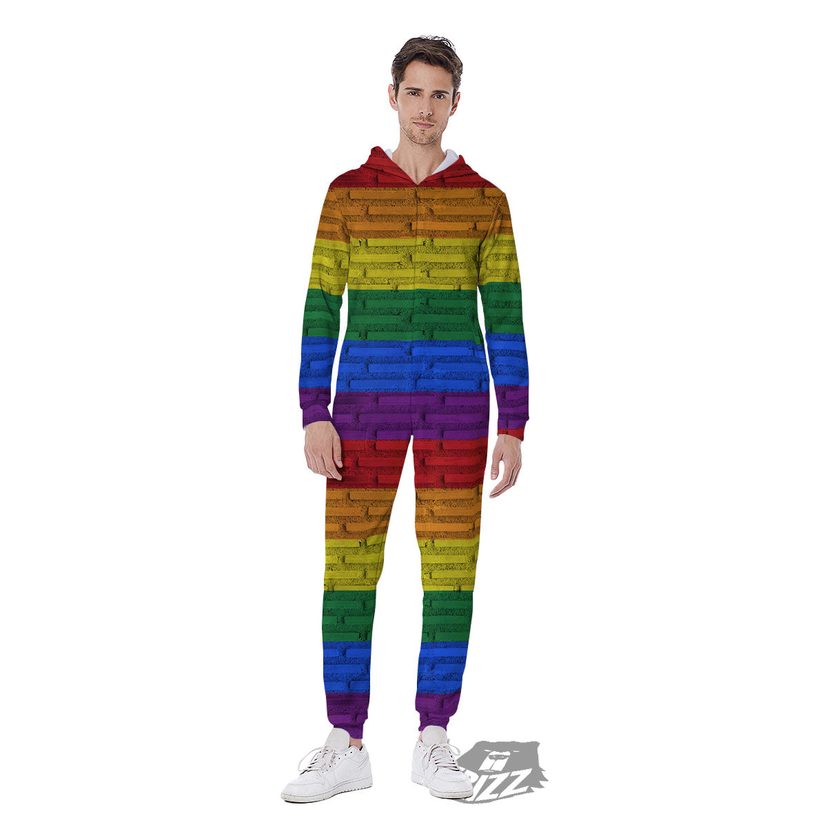 Rainbow Brick Wall LGBT Pride Print Men's Jumpsuit-grizzshop