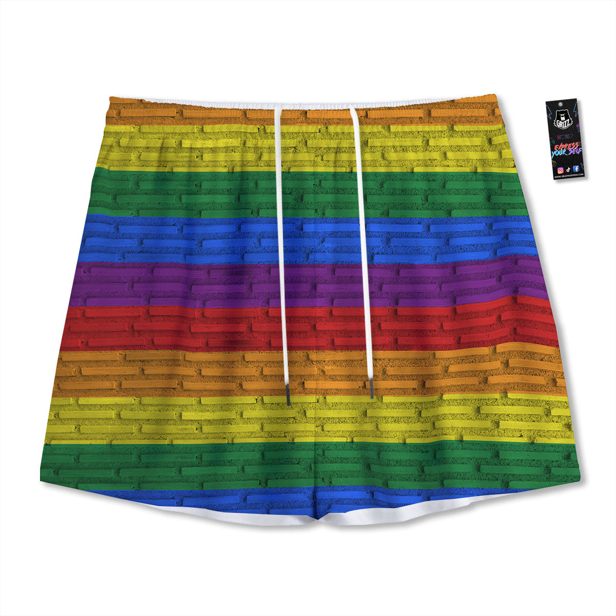 Rainbow Brick Wall LGBT Pride Print Mesh Shorts