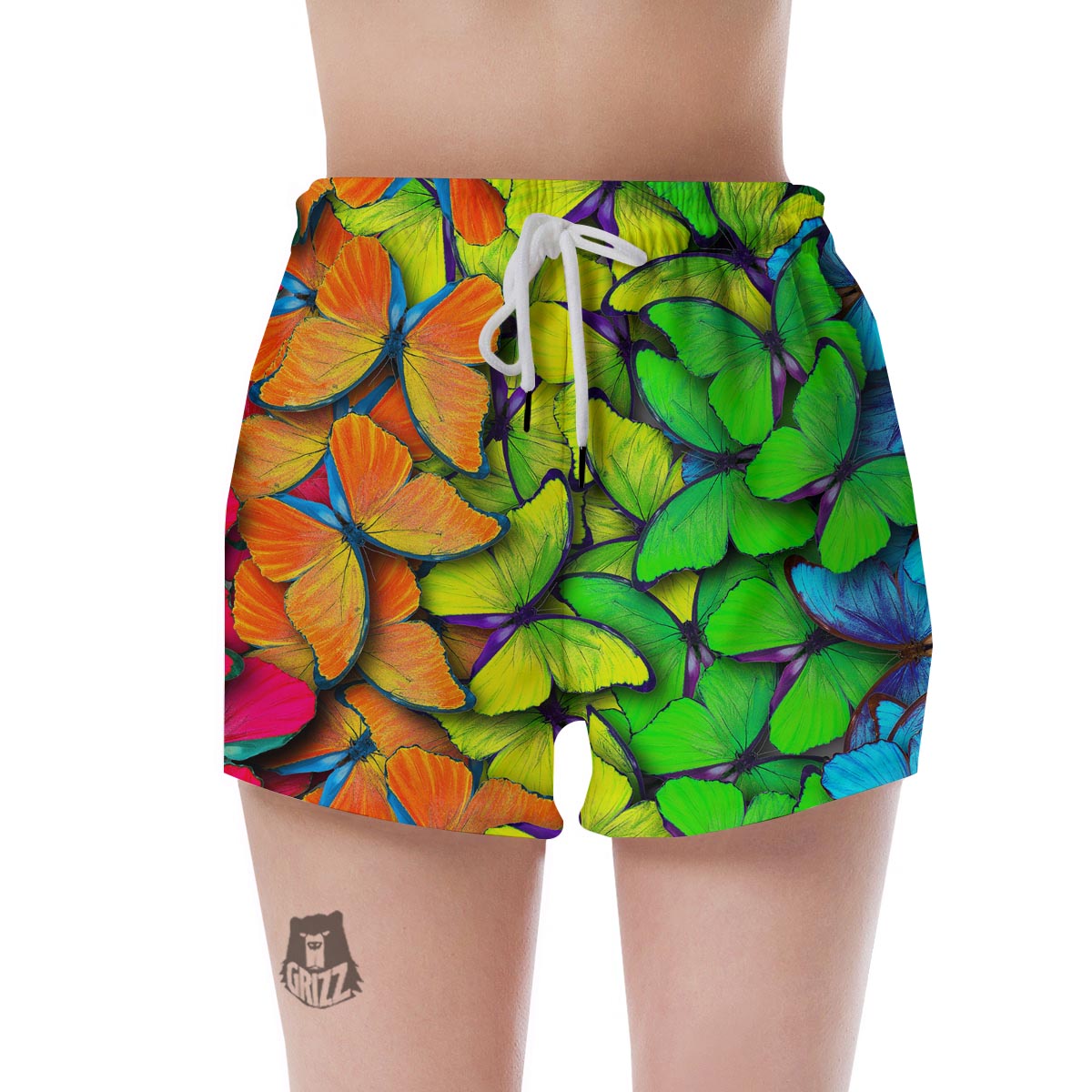 Rainbow Butterfly Print Women's Shorts-grizzshop