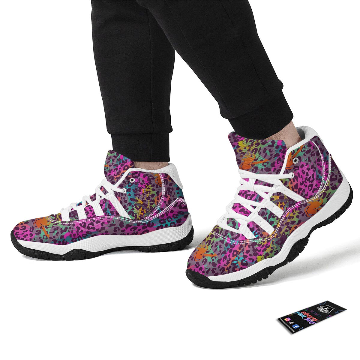 Rainbow Cheetah Leopard Pattern Print White Bball Shoes-grizzshop