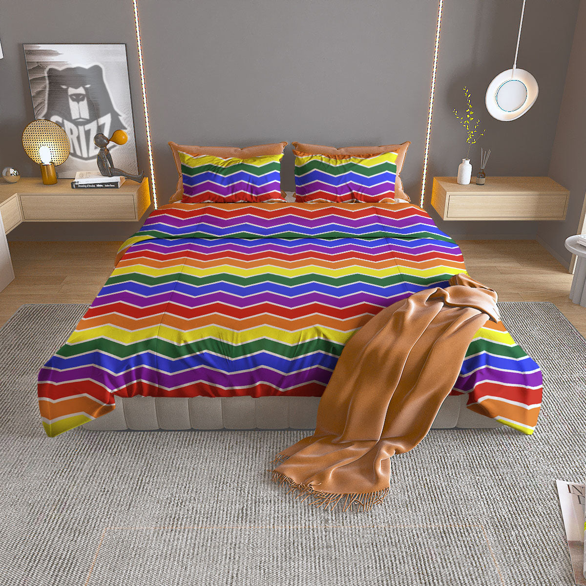 Rainbow Chevron LGBT Pride Print Pattern Duvet Cover Bedding Set-grizzshop