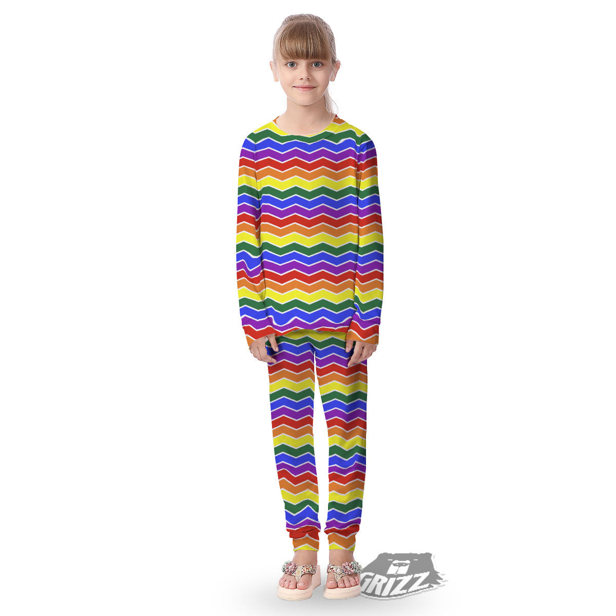 Rainbow Chevron LGBT Pride Print Pattern Kid's Pajamas-grizzshop