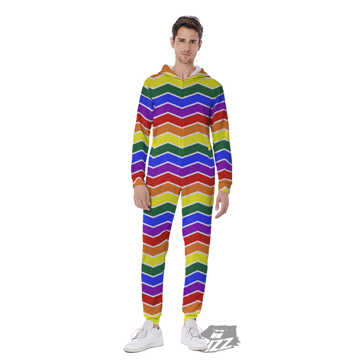 Rainbow Chevron LGBT Pride Print Pattern Men's Jumpsuit-grizzshop