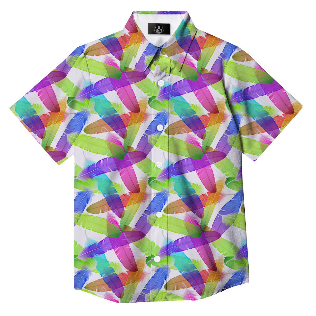 Rainbow Color Feather Print Pattern Button Up Shirt-grizzshop
