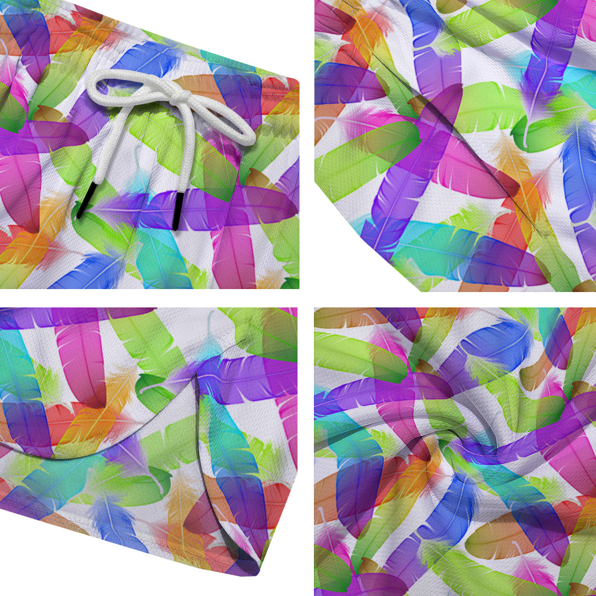 Rainbow Color Feather Print Pattern Men's Running Shorts-grizzshop