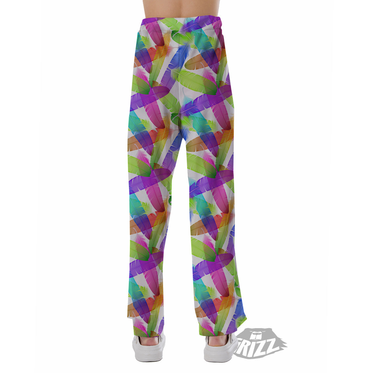 Rainbow Color Feather Print Pattern Pajama Pants-grizzshop