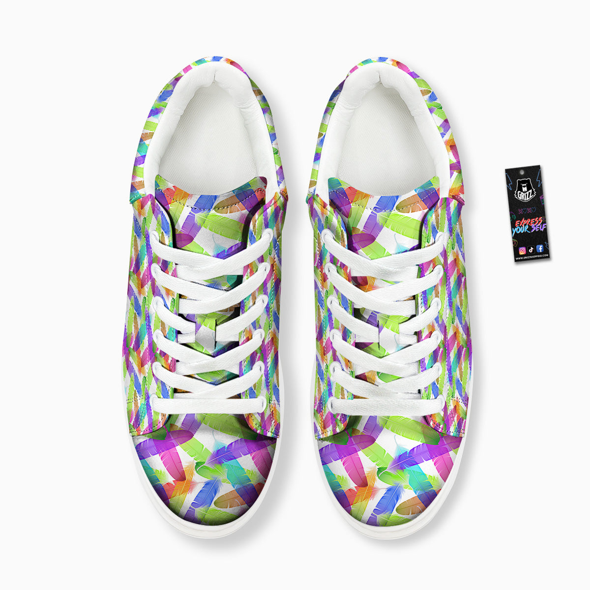 Rainbow Color Feather Print Pattern Platform Shoes-grizzshop