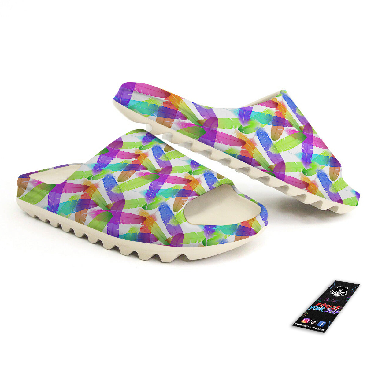 Rainbow Color Feather Print Pattern Sandals-grizzshop