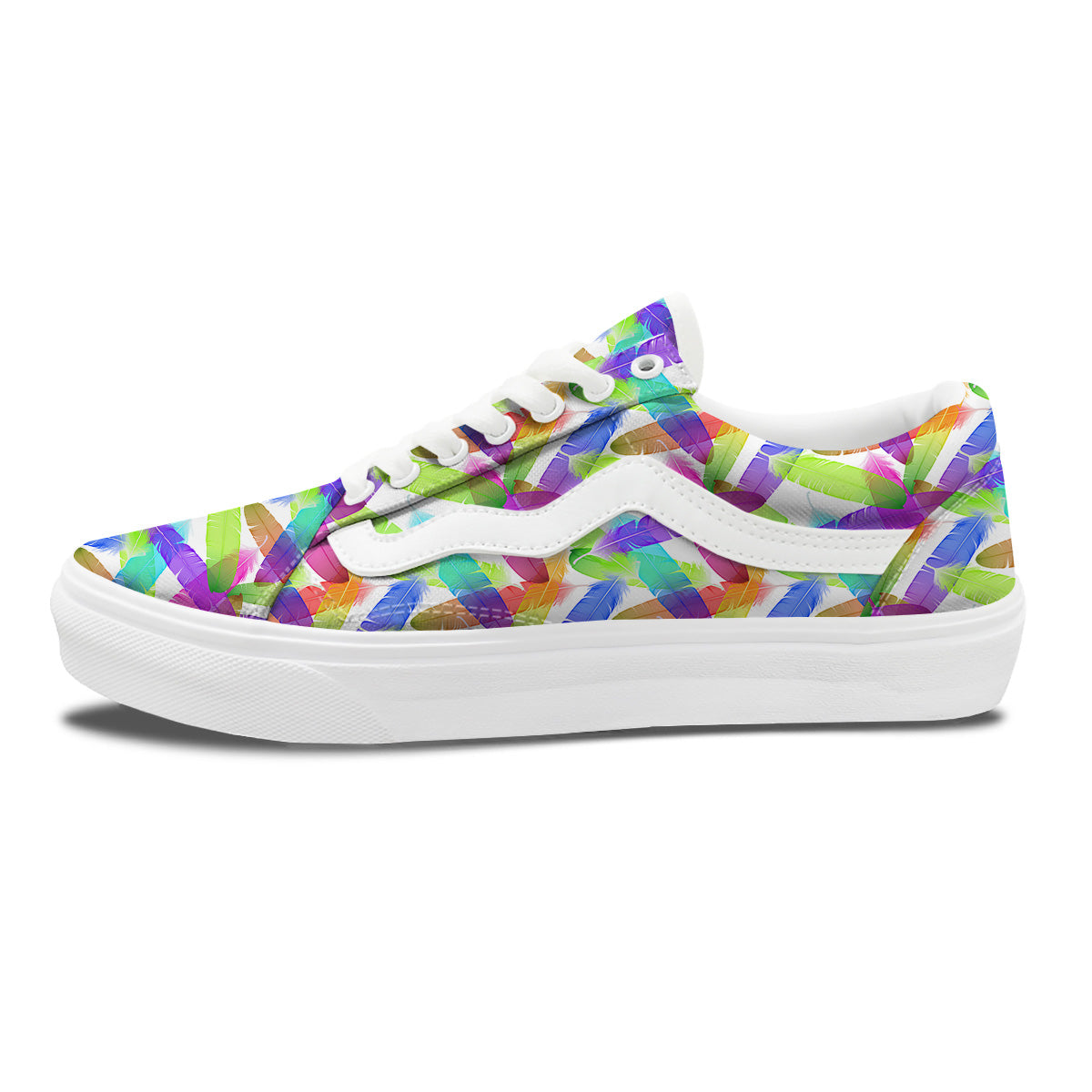 Rainbow Color Feather Print Pattern Skate Shoes-grizzshop