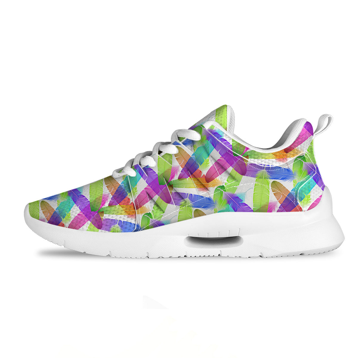 Rainbow Color Feather Print Pattern Tennis Shoes-grizzshop