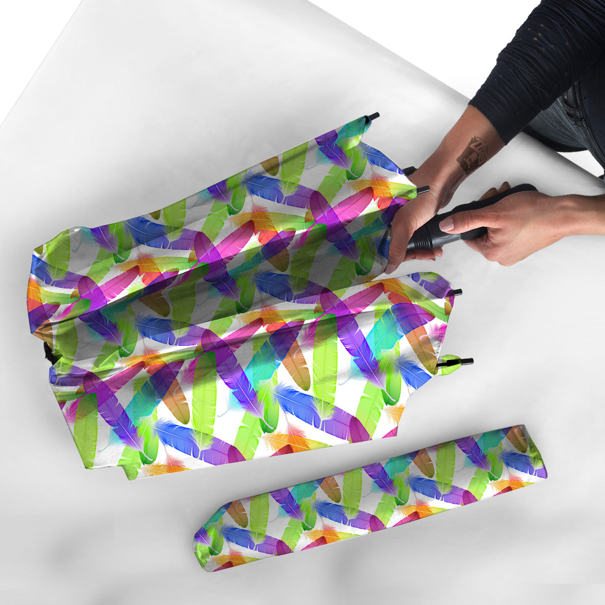 Rainbow Color Feather Print Pattern Umbrella-grizzshop