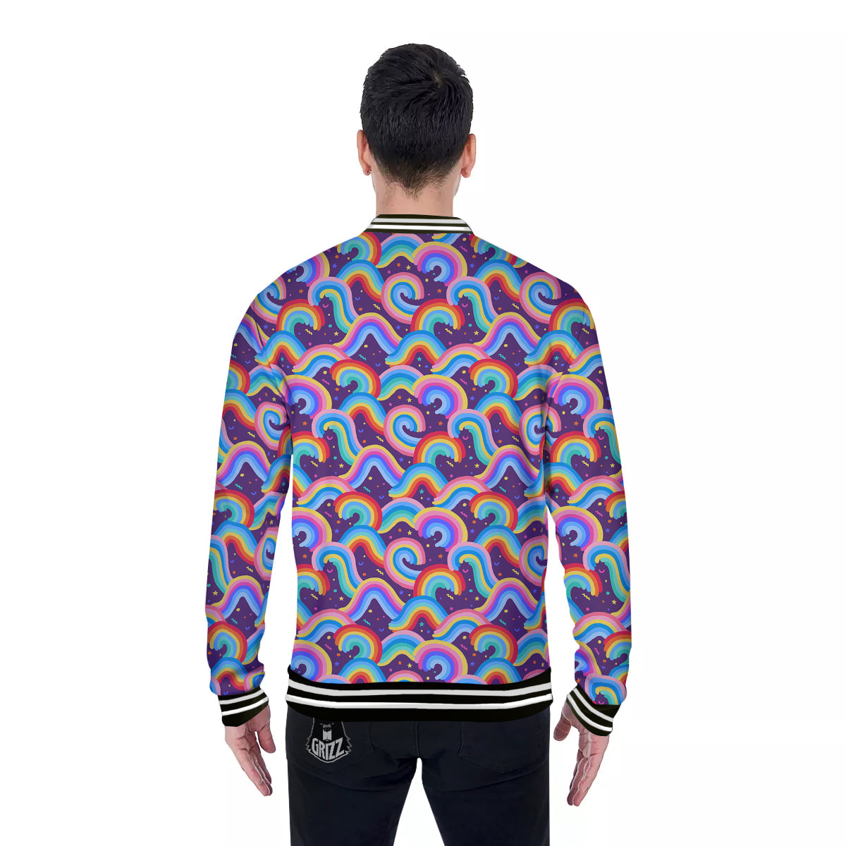 Rainbow Colorful Cute Print Pattern Baseball Jacket-grizzshop