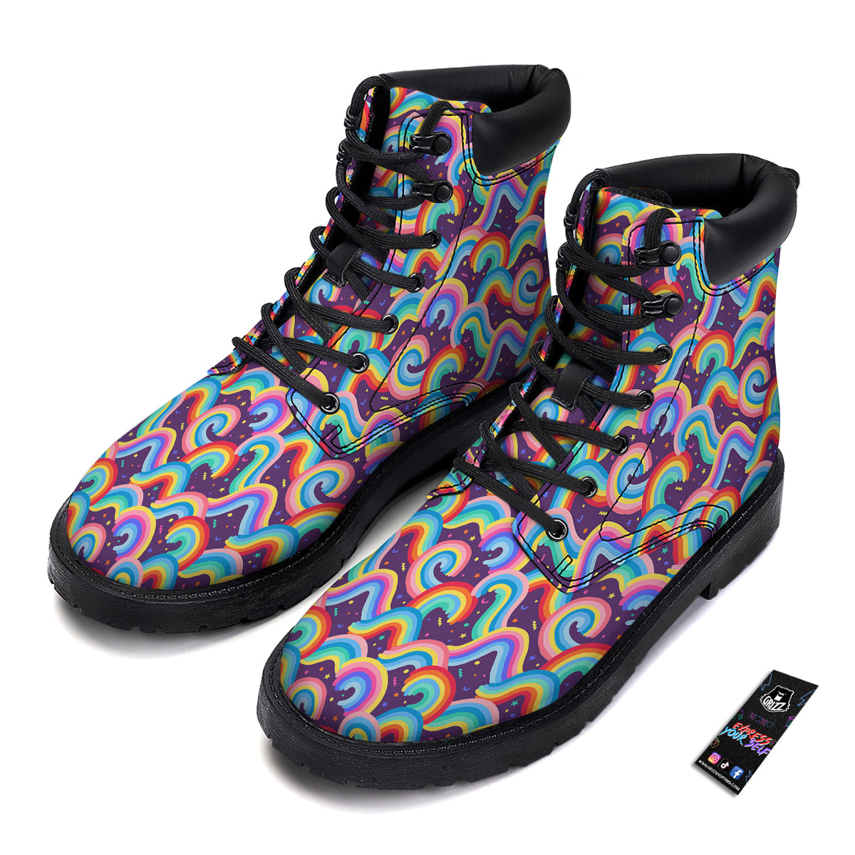 Rainbow Colorful Cute Print Pattern Boots-grizzshop