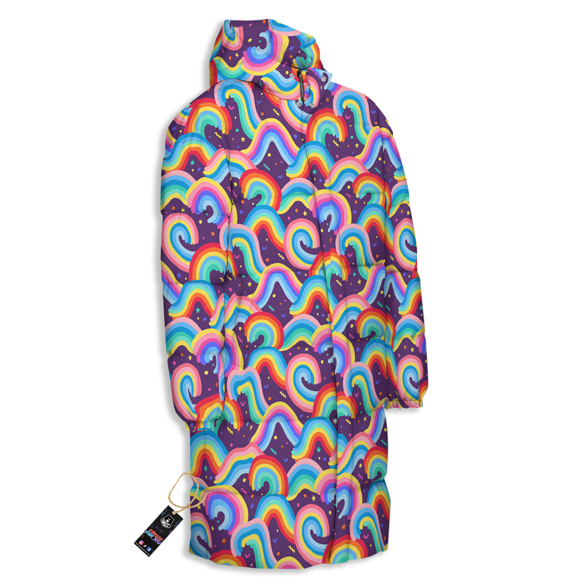 Rainbow Colorful Cute Print Pattern Long Down Jacket-grizzshop
