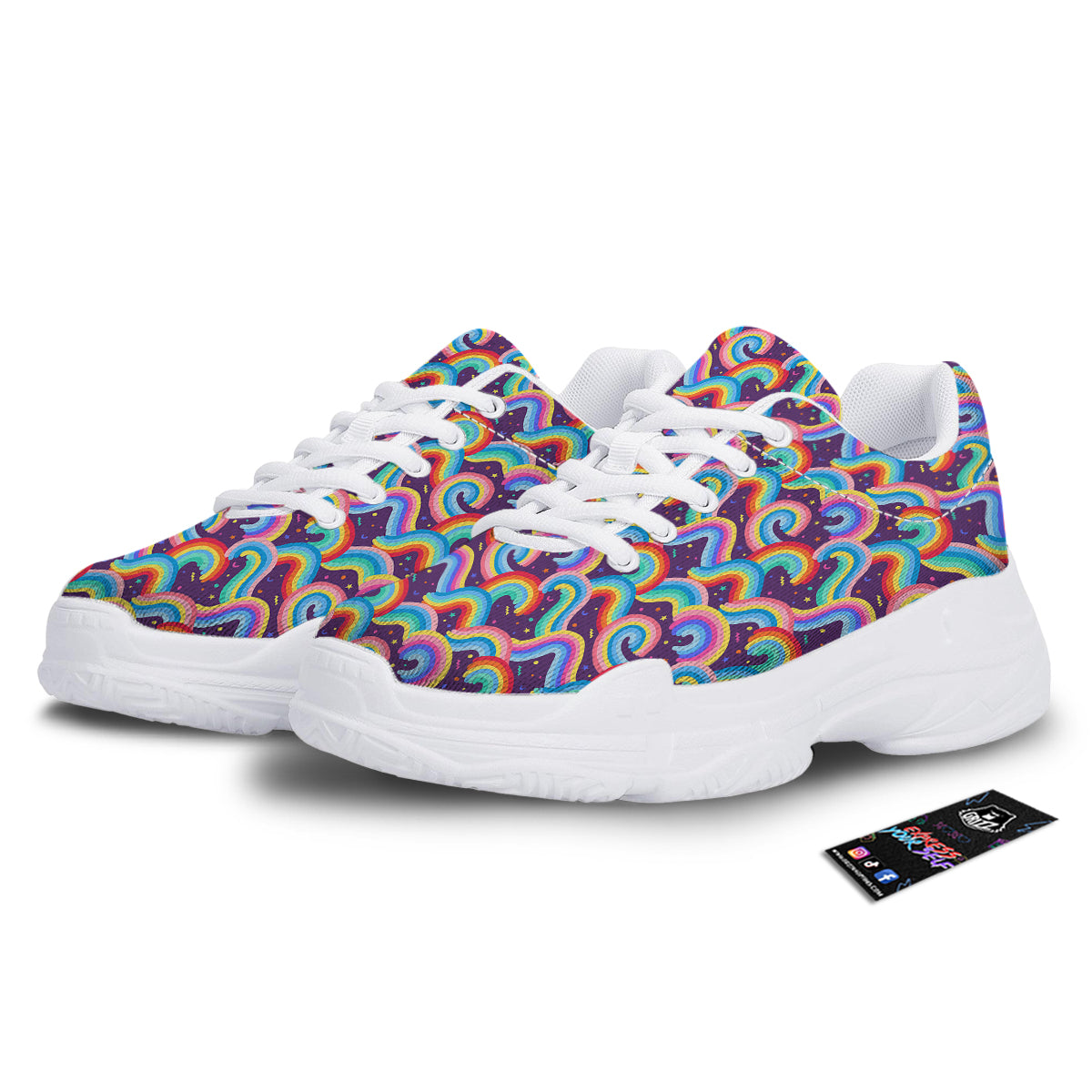Rainbow Colorful Cute Print Pattern White Chunky Shoes-grizzshop