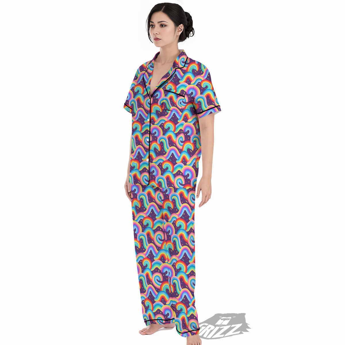 Rainbow Colorful Cute Print Pattern Women's Pajamas Set-grizzshop