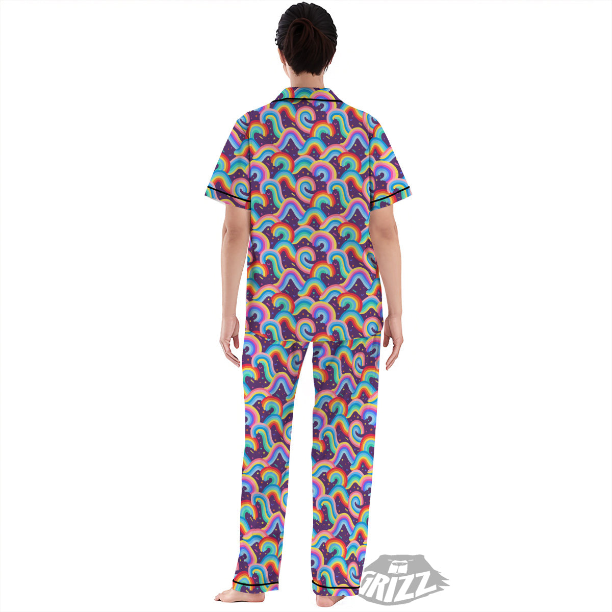 Rainbow Colorful Cute Print Pattern Women's Pajamas Set-grizzshop