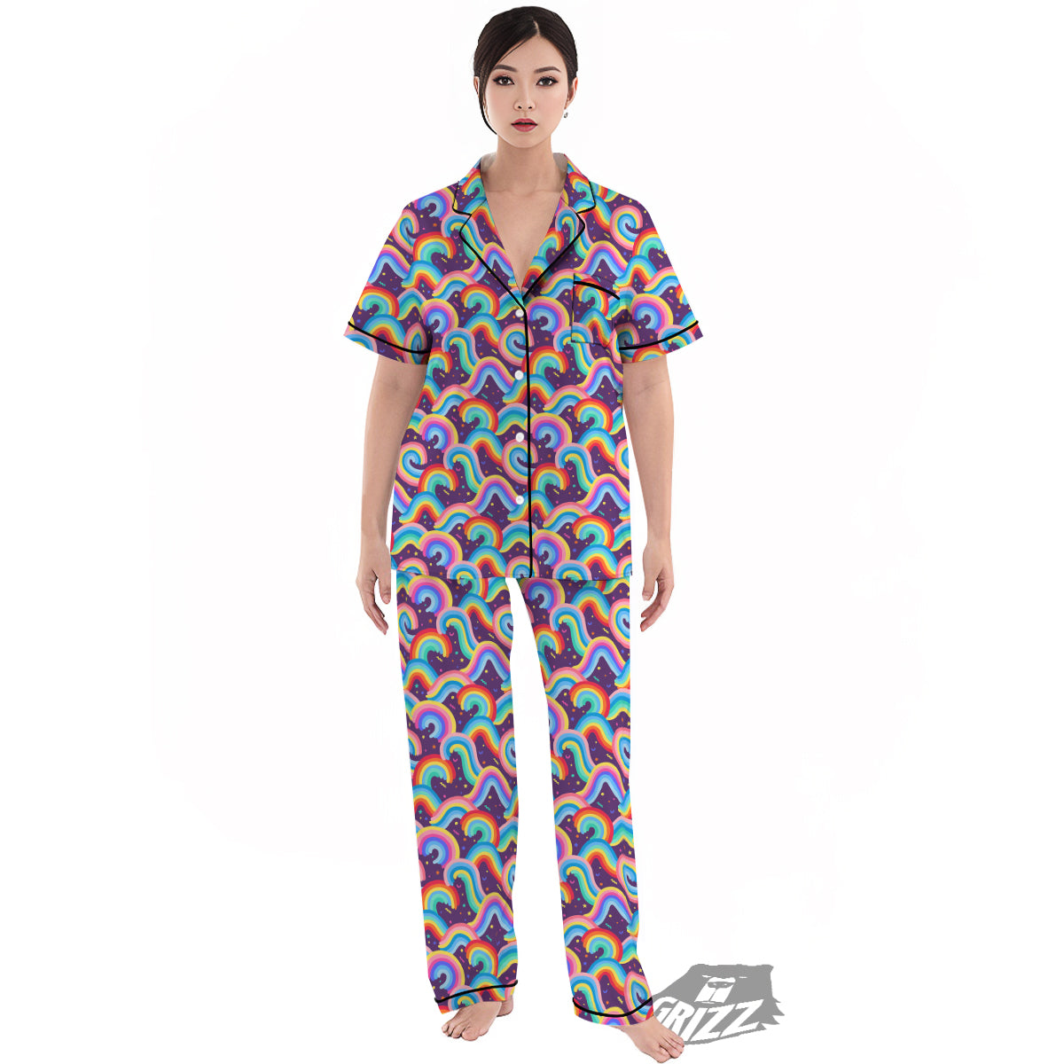 Rainbow Colorful Cute Print Pattern Women's Pajamas Set-grizzshop