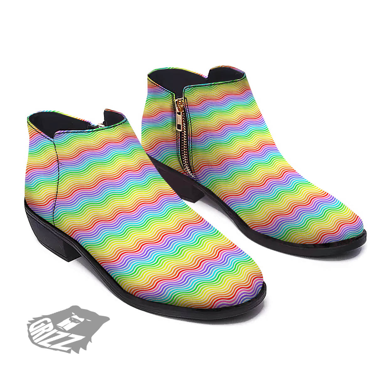 Rainbow Curved Print Pattern Ankle Boots-grizzshop