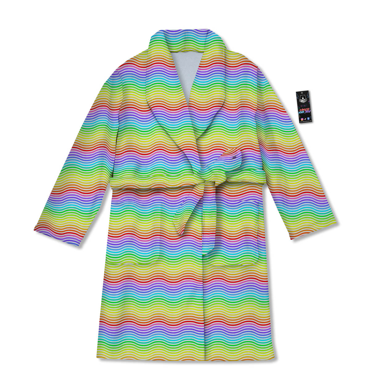 Rainbow Curved Print Pattern Bathrobe-grizzshop