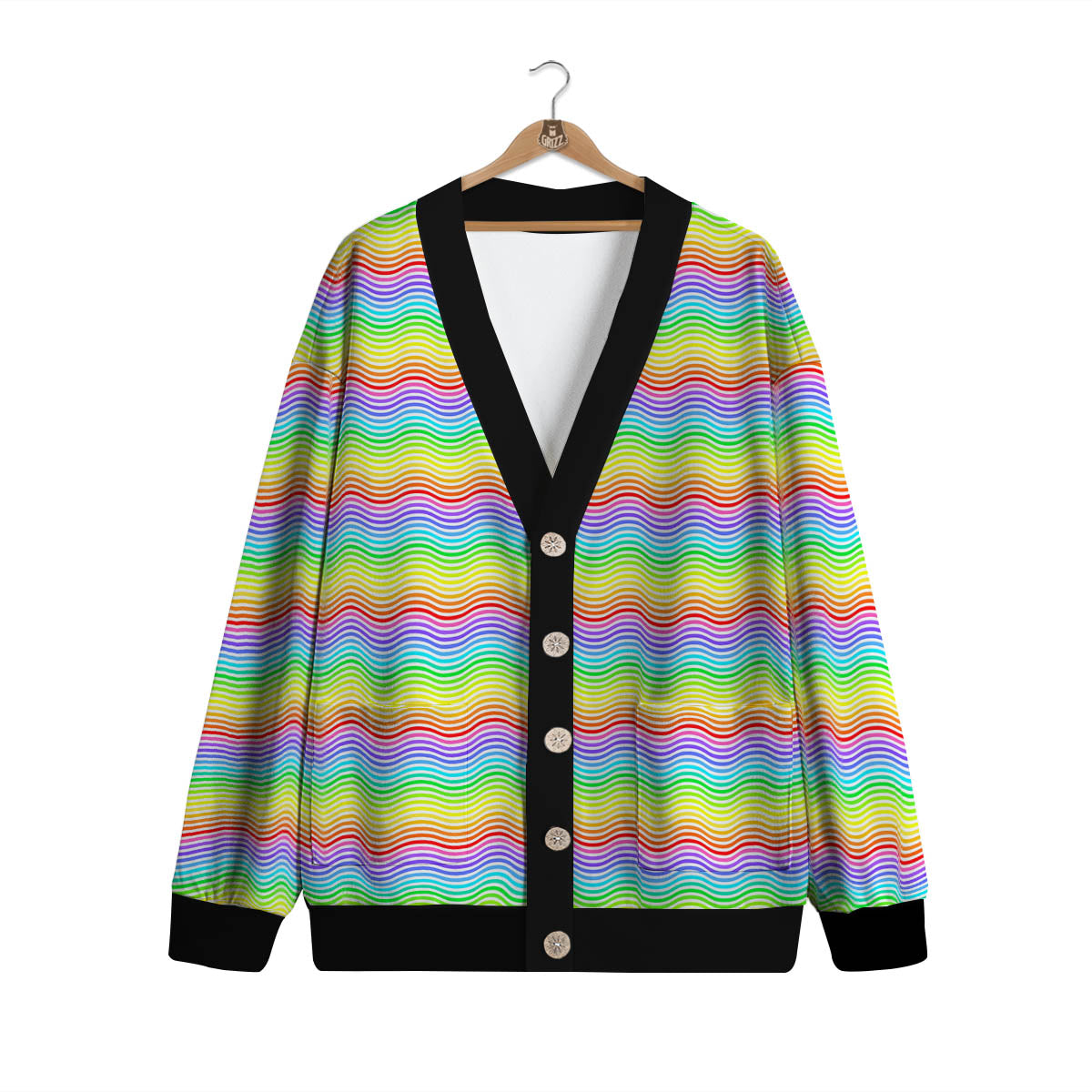 Rainbow Curved Print Pattern Cardigan-grizzshop