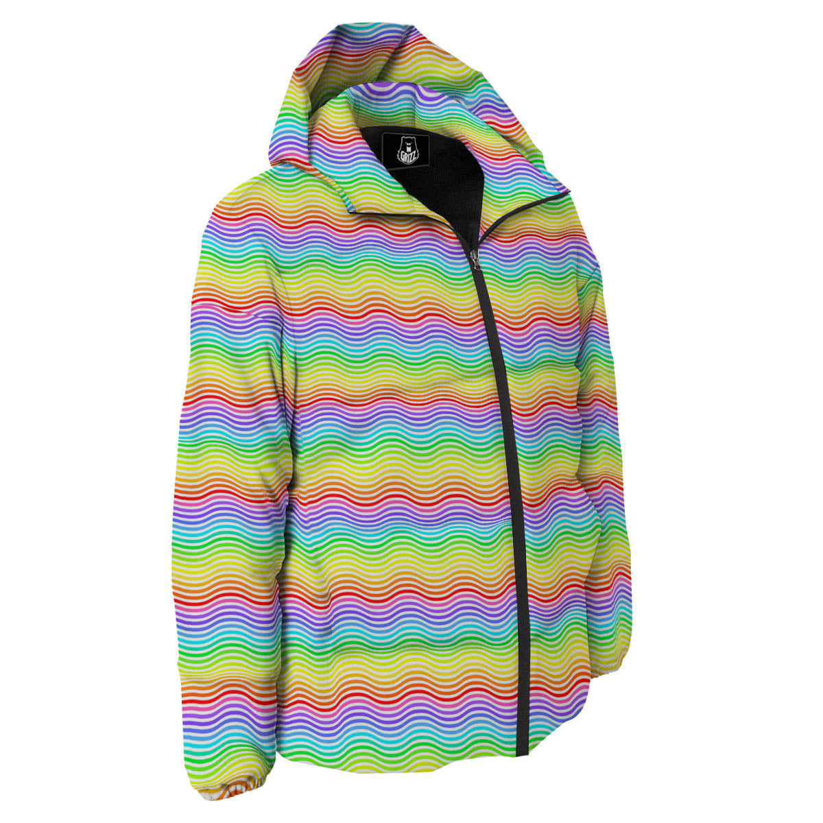 Rainbow Curved Print Pattern Down Jacket-grizzshop