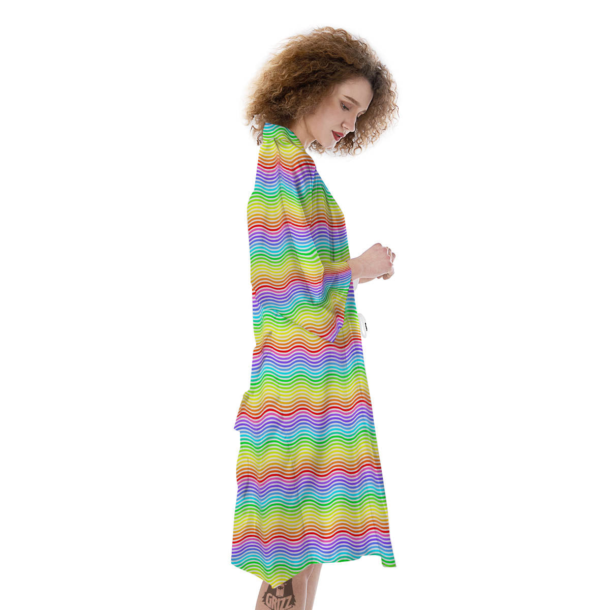 Rainbow Curved Print Pattern Kimono-grizzshop