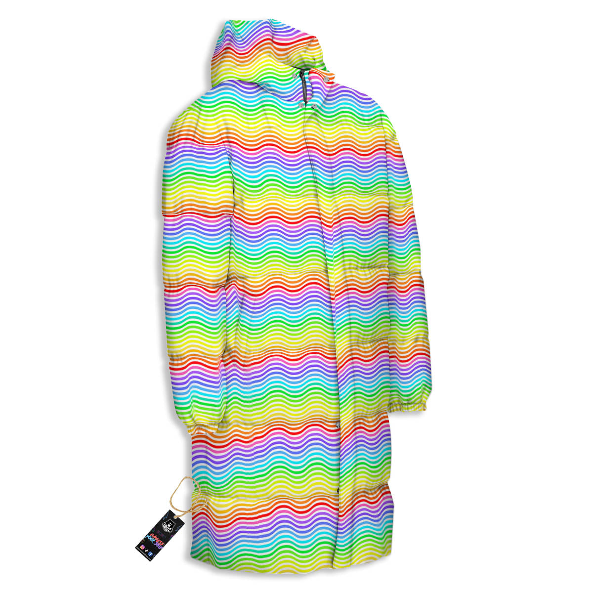 Rainbow Curved Print Pattern Long Down Jacket-grizzshop