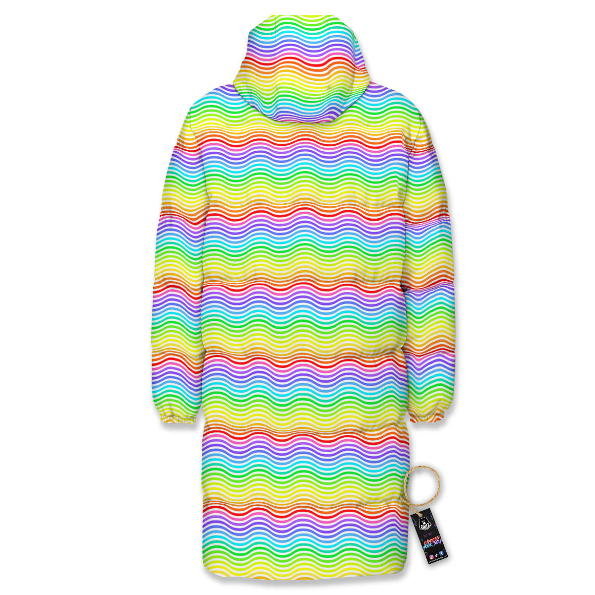 Rainbow Curved Print Pattern Long Down Jacket-grizzshop