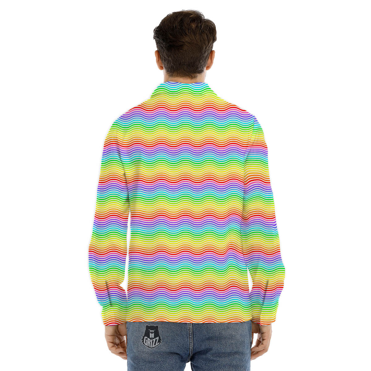 Rainbow Curved Print Pattern Men's Dress Shirts-grizzshop