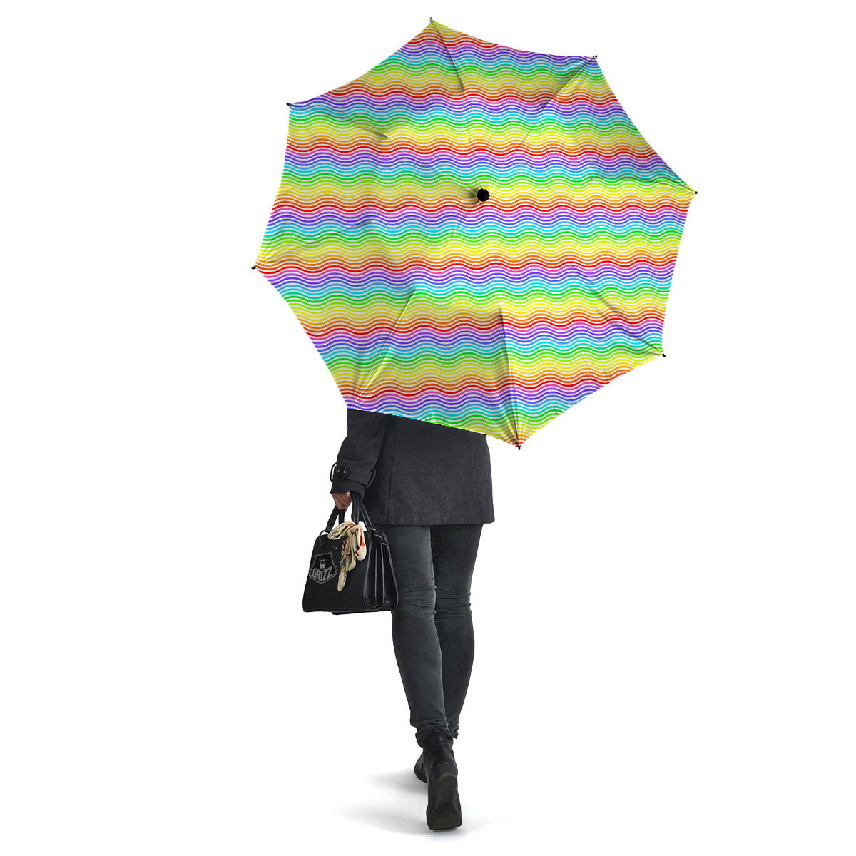 Rainbow Curved Print Pattern Umbrella-grizzshop