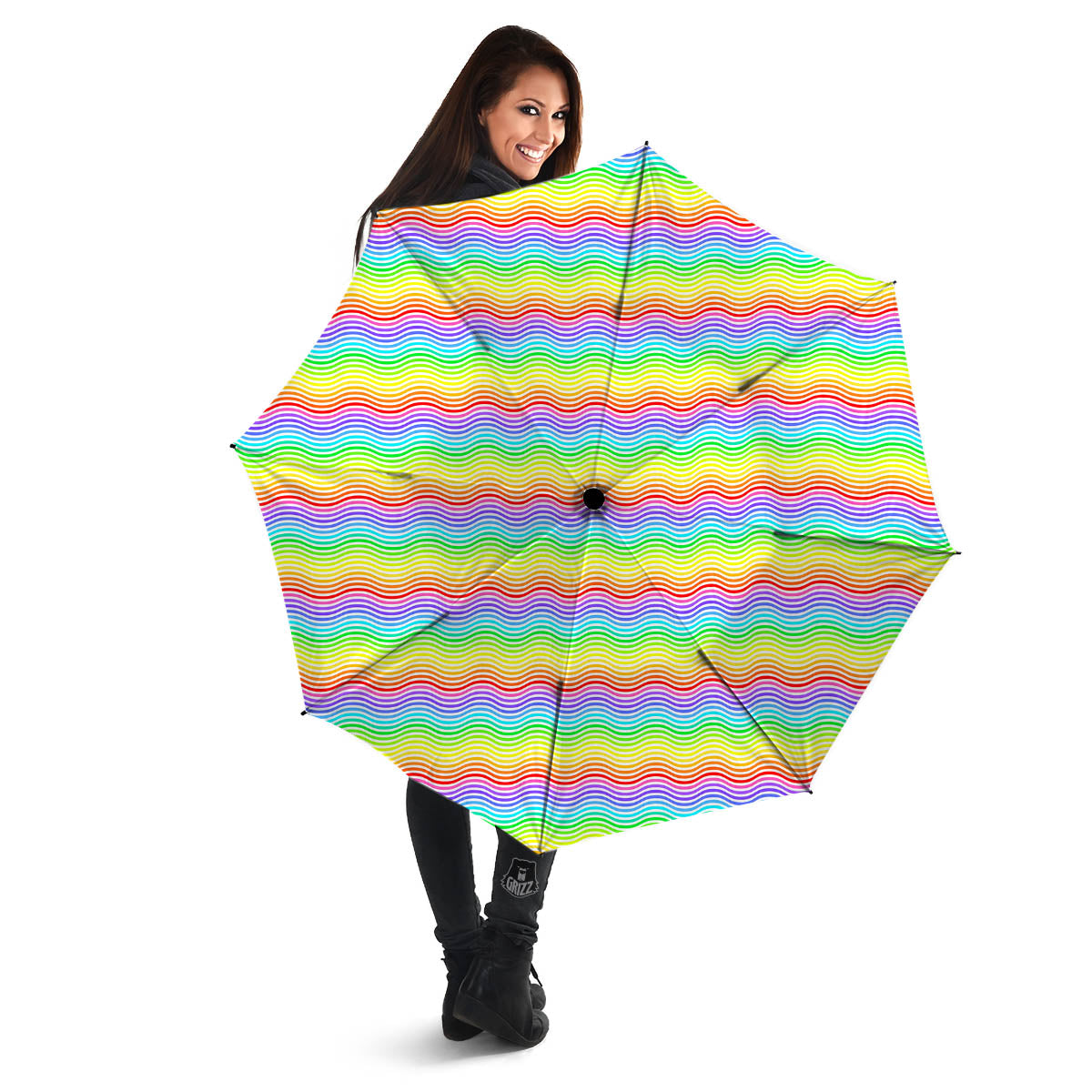 Rainbow Curved Print Pattern Umbrella-grizzshop