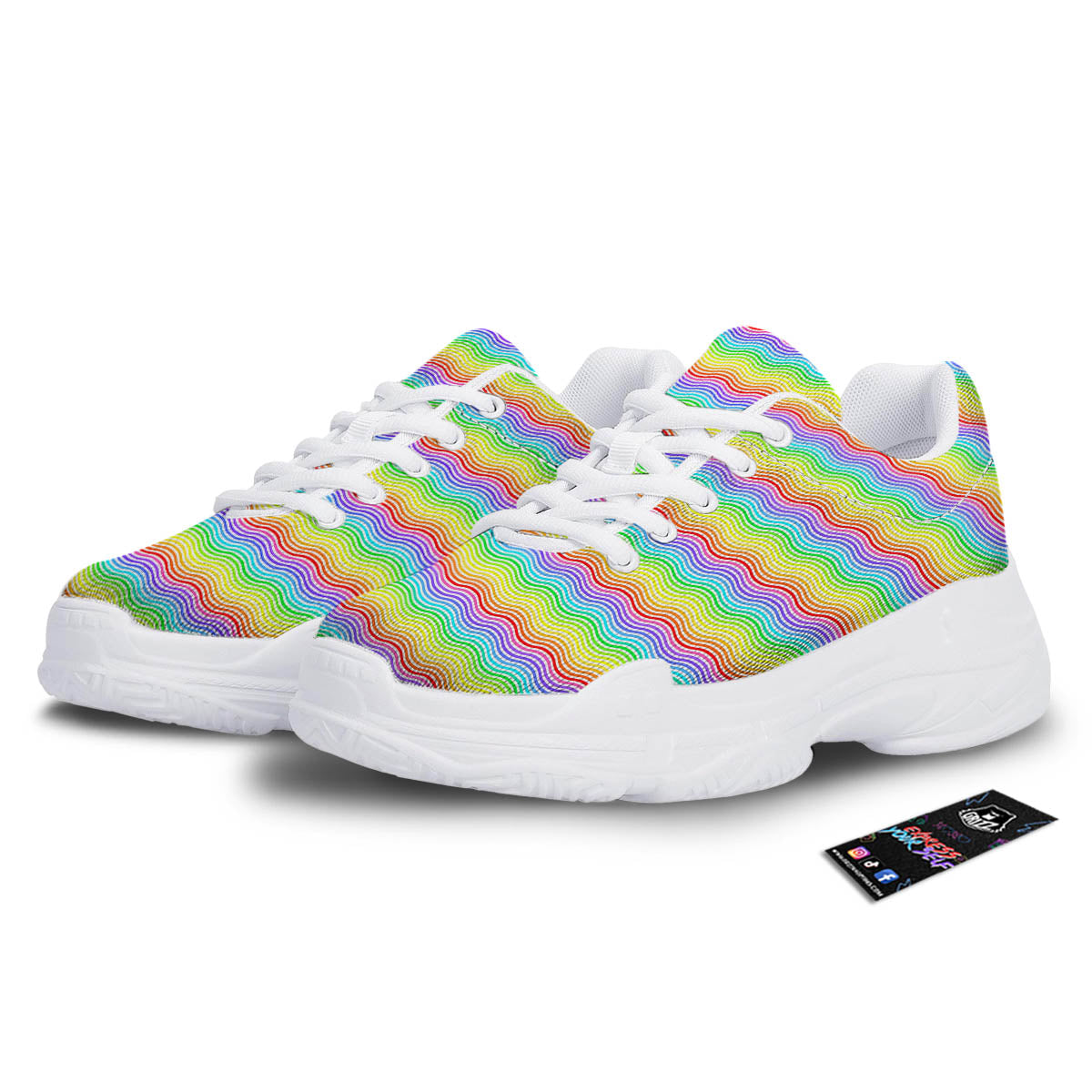 Rainbow Curved Print Pattern White Chunky Shoes-grizzshop