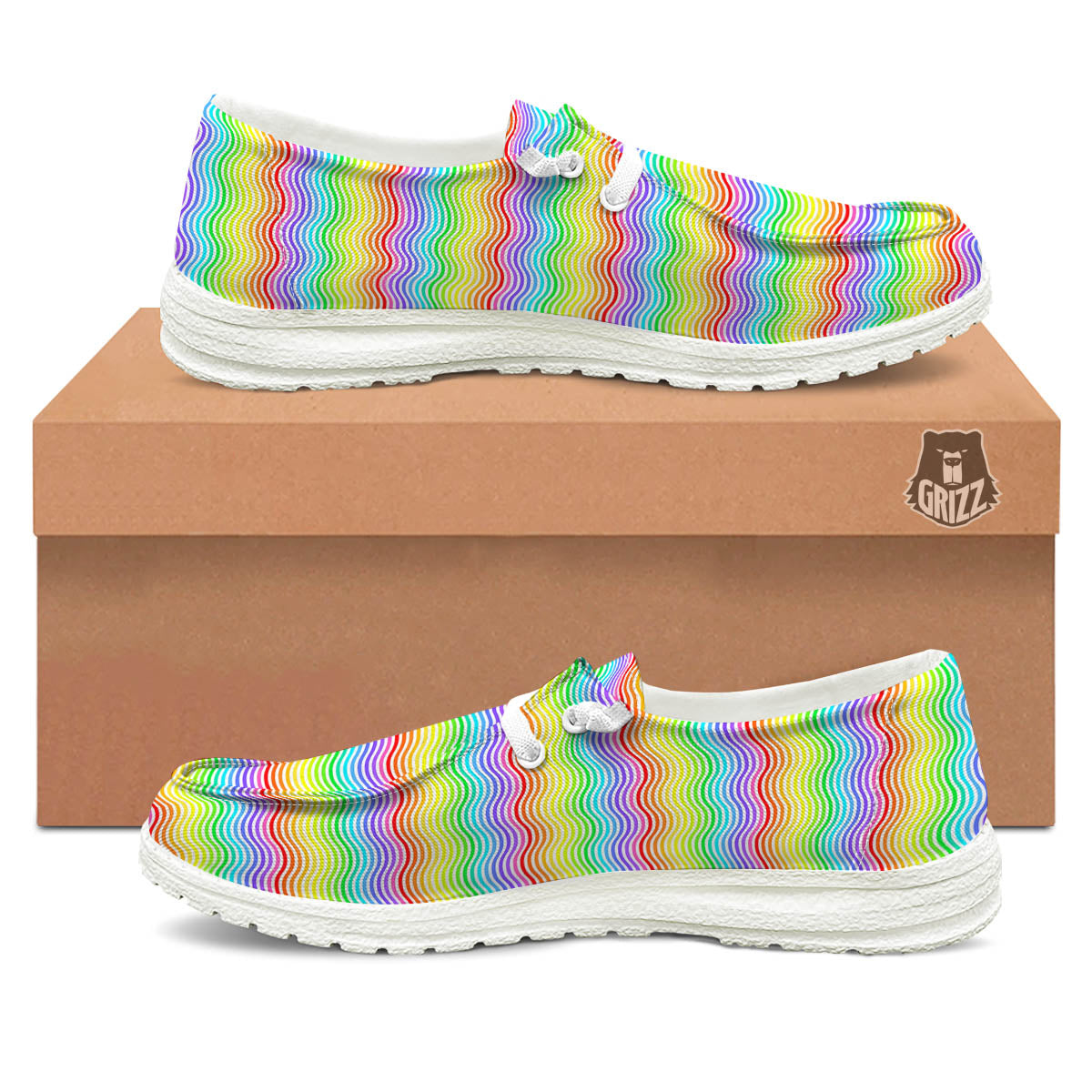 Rainbow Curved Print Pattern White Loafers-grizzshop