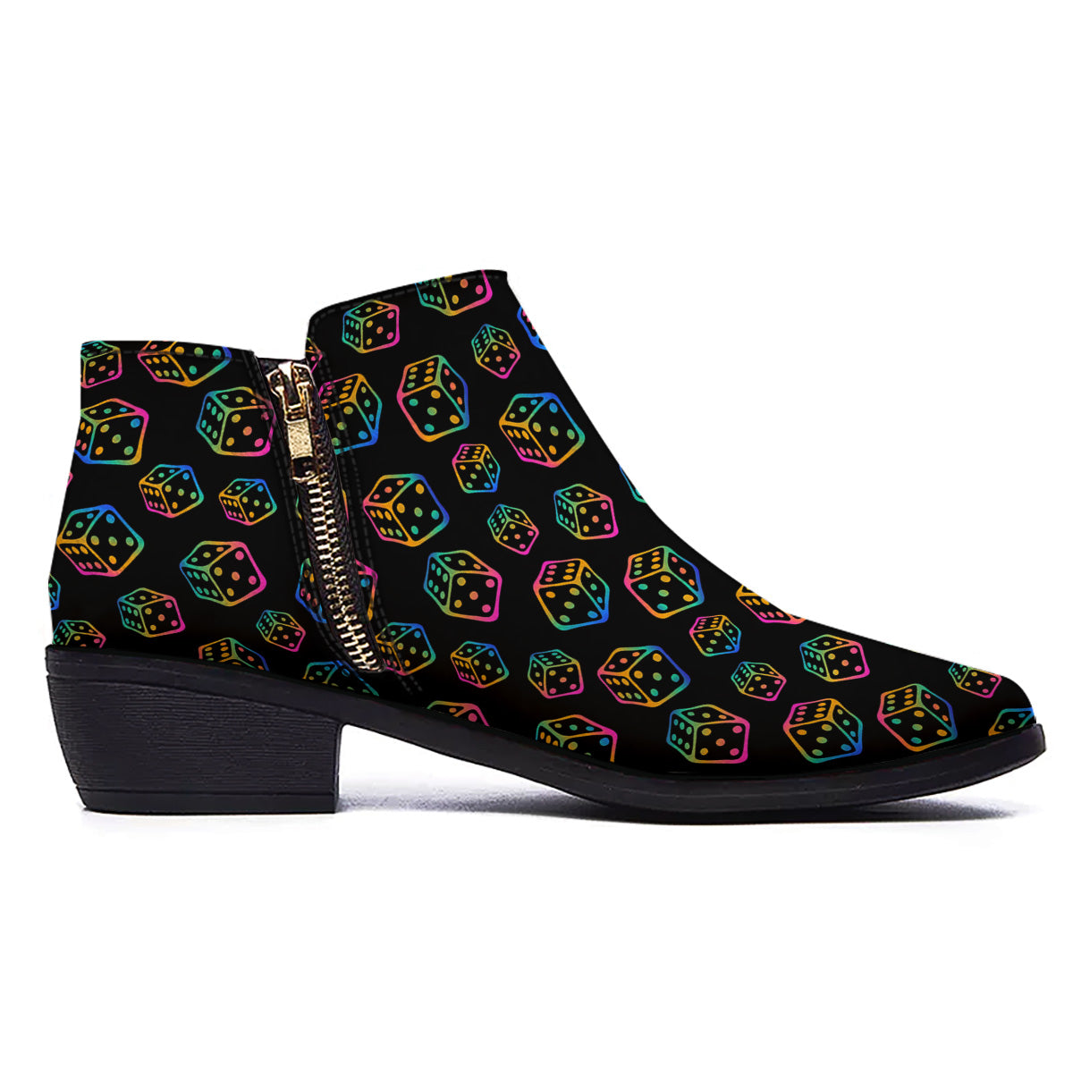 Rainbow Dice Print Pattern Ankle Boots-grizzshop