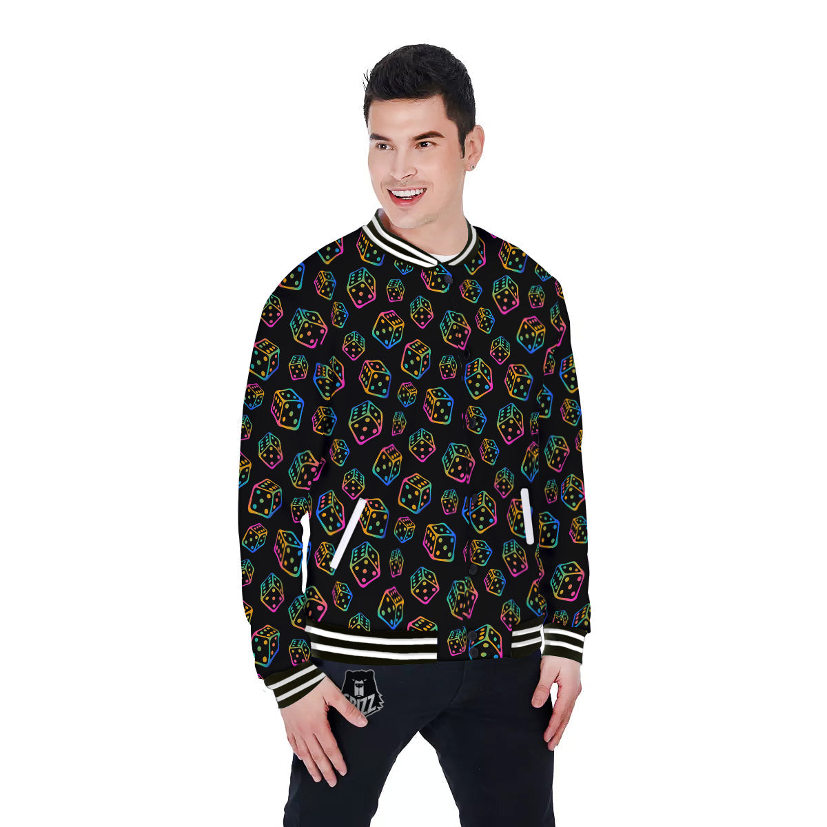 Rainbow Dice Print Pattern Baseball Jacket-grizzshop