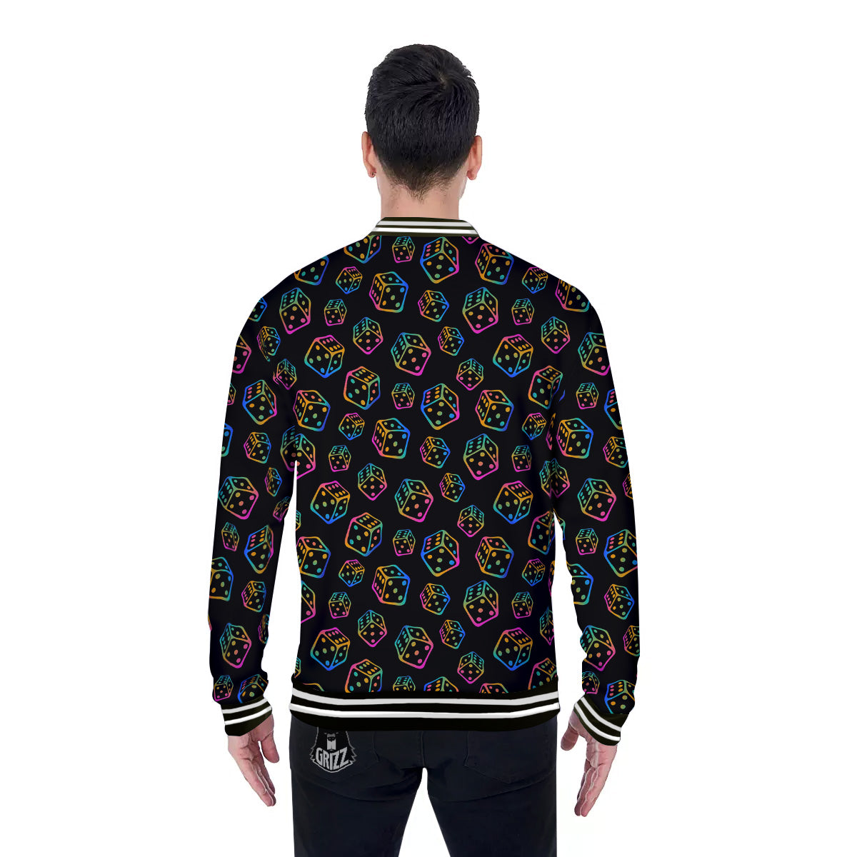 Rainbow Dice Print Pattern Baseball Jacket-grizzshop