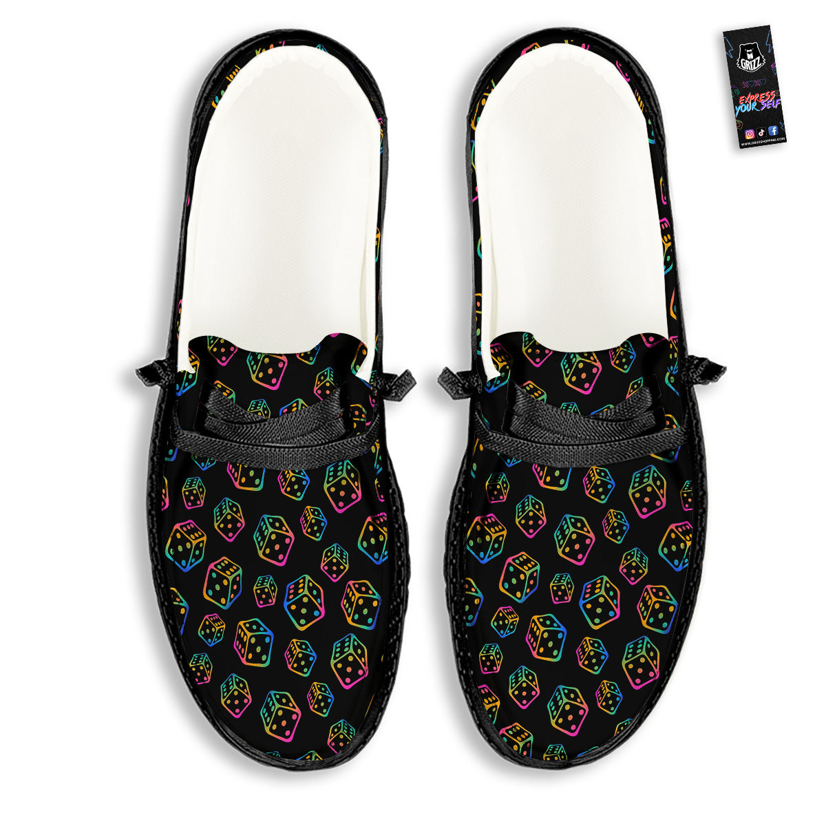 Rainbow Dice Print Pattern Black Loafers-grizzshop