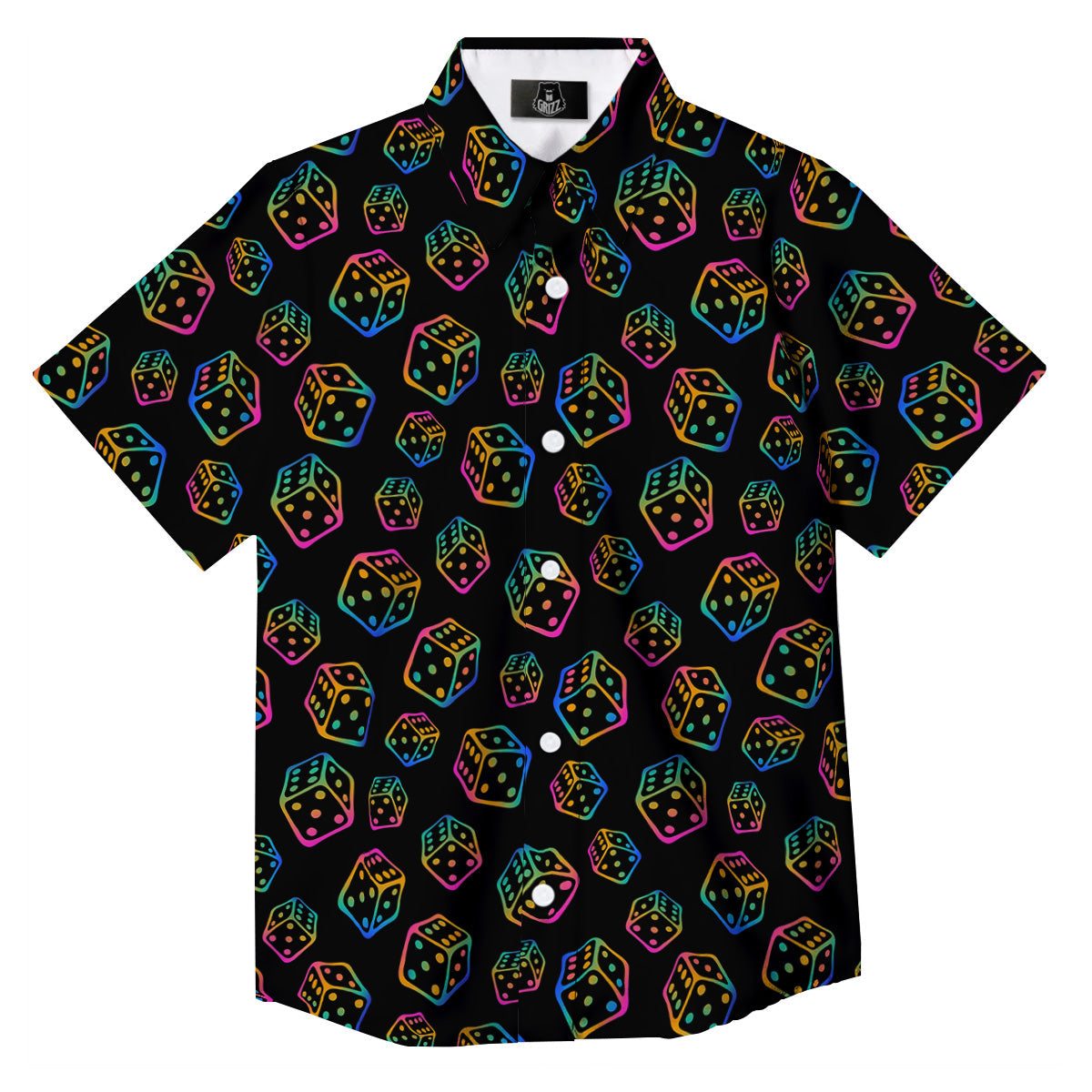 Rainbow Dice Print Pattern Button Up Shirt-grizzshop