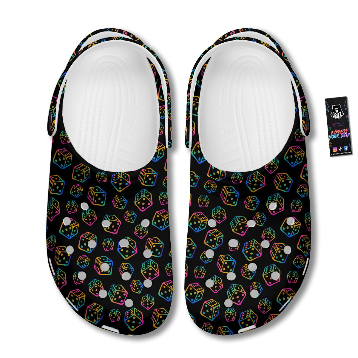 Rainbow Dice Print Pattern Clog-grizzshop