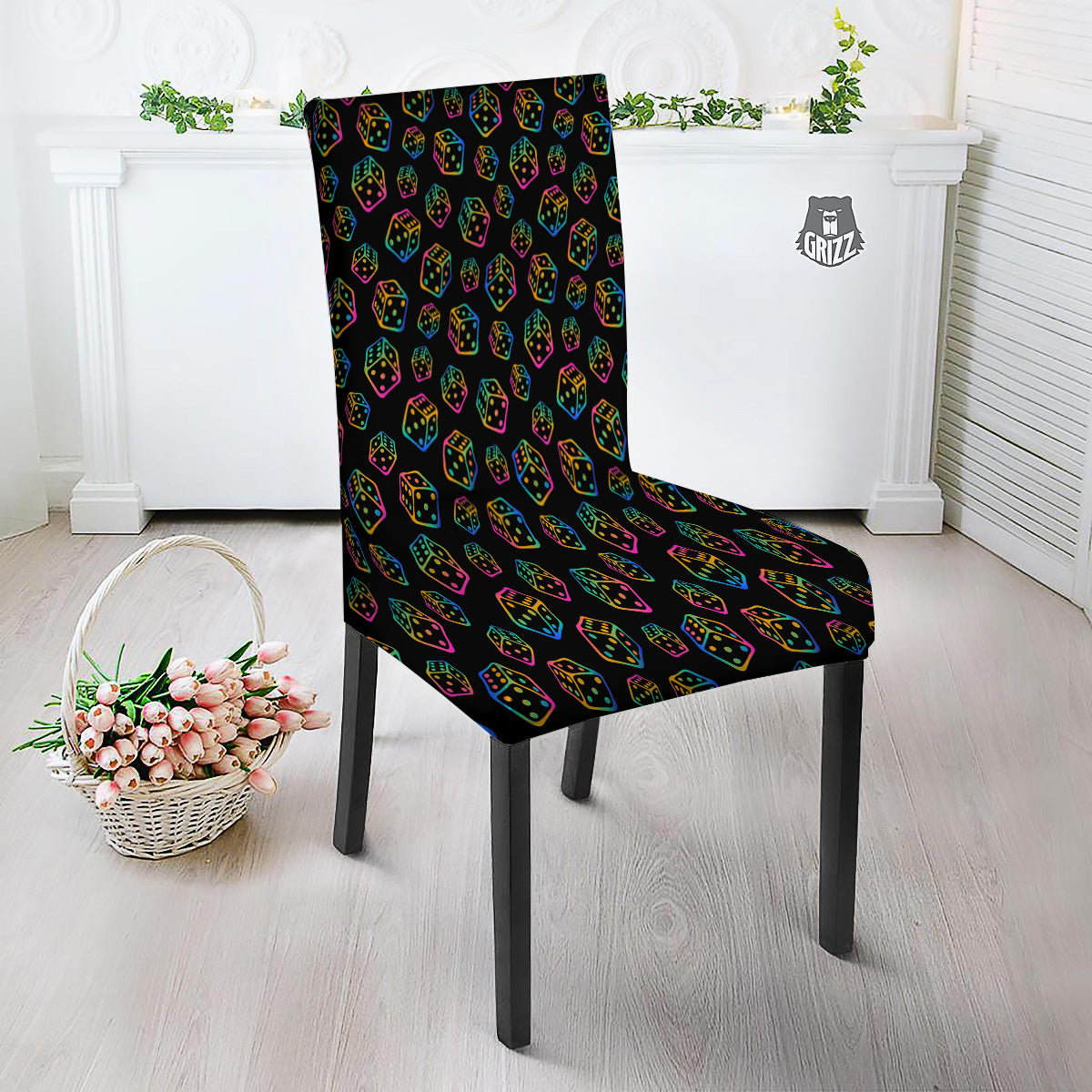 Rainbow Dice Print Pattern Dining Chair Slipcover-grizzshop