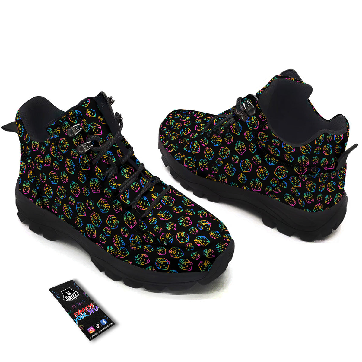 Rainbow Dice Print Pattern Hiking Shoes-grizzshop