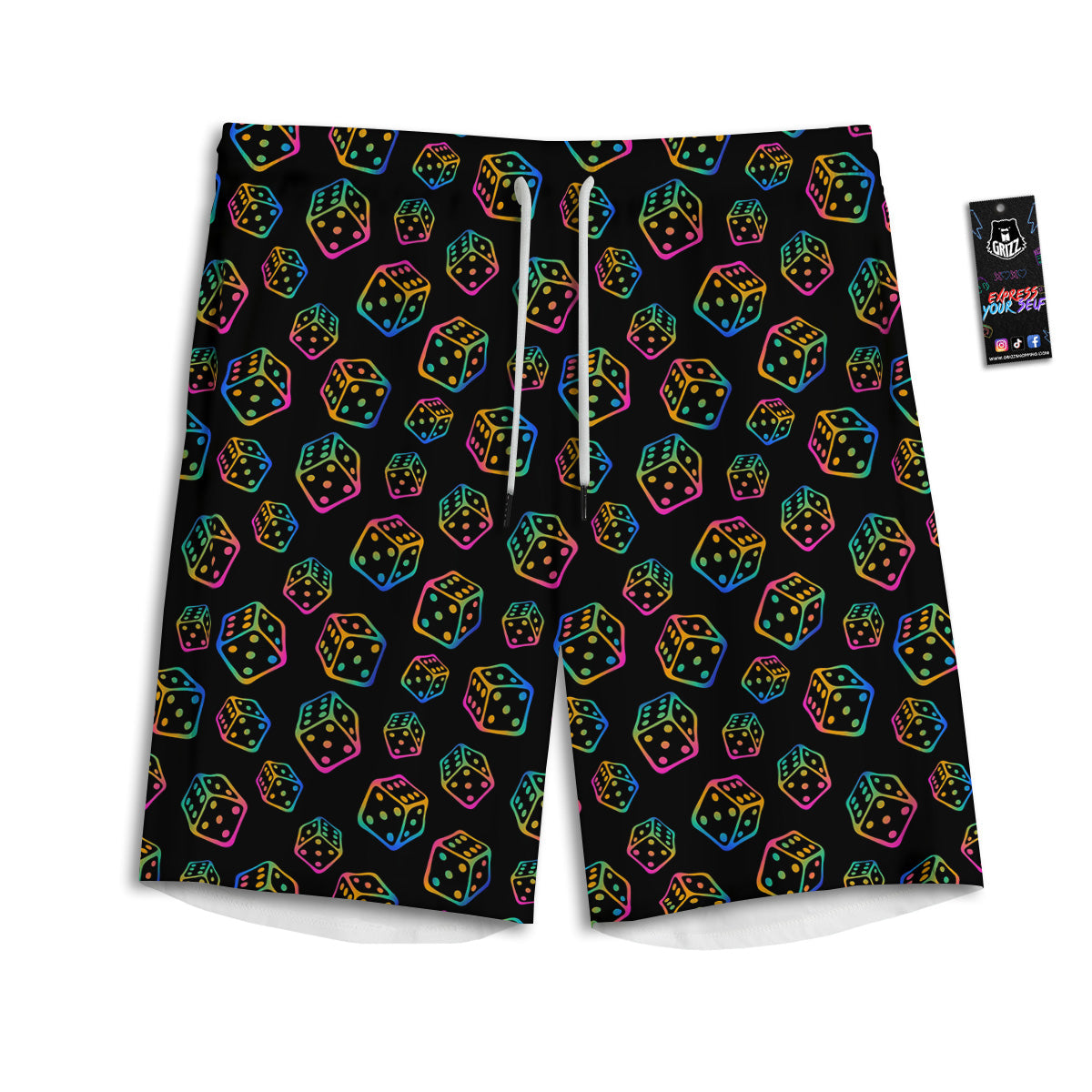 Rainbow Dice Print Pattern Men's Athletic Shorts