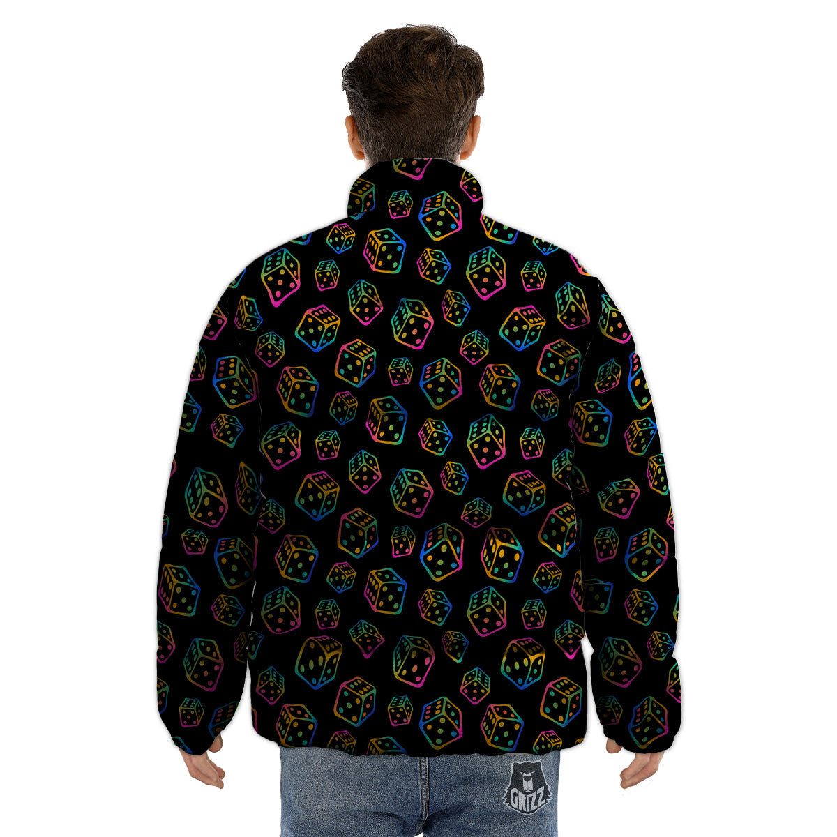 Rainbow Dice Print Pattern Puffer Jacket-grizzshop